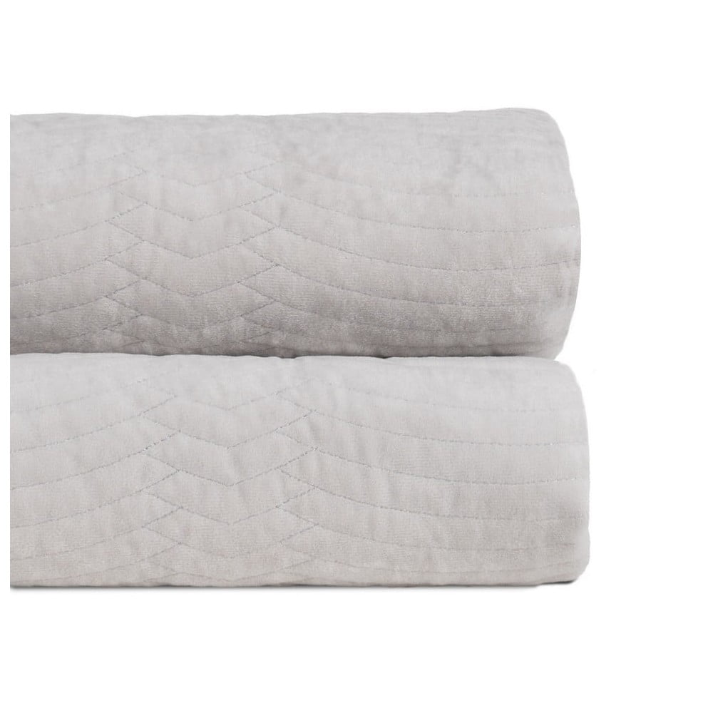 Krémový zamatový prešívaný pléd 230x260 cm – Ixia