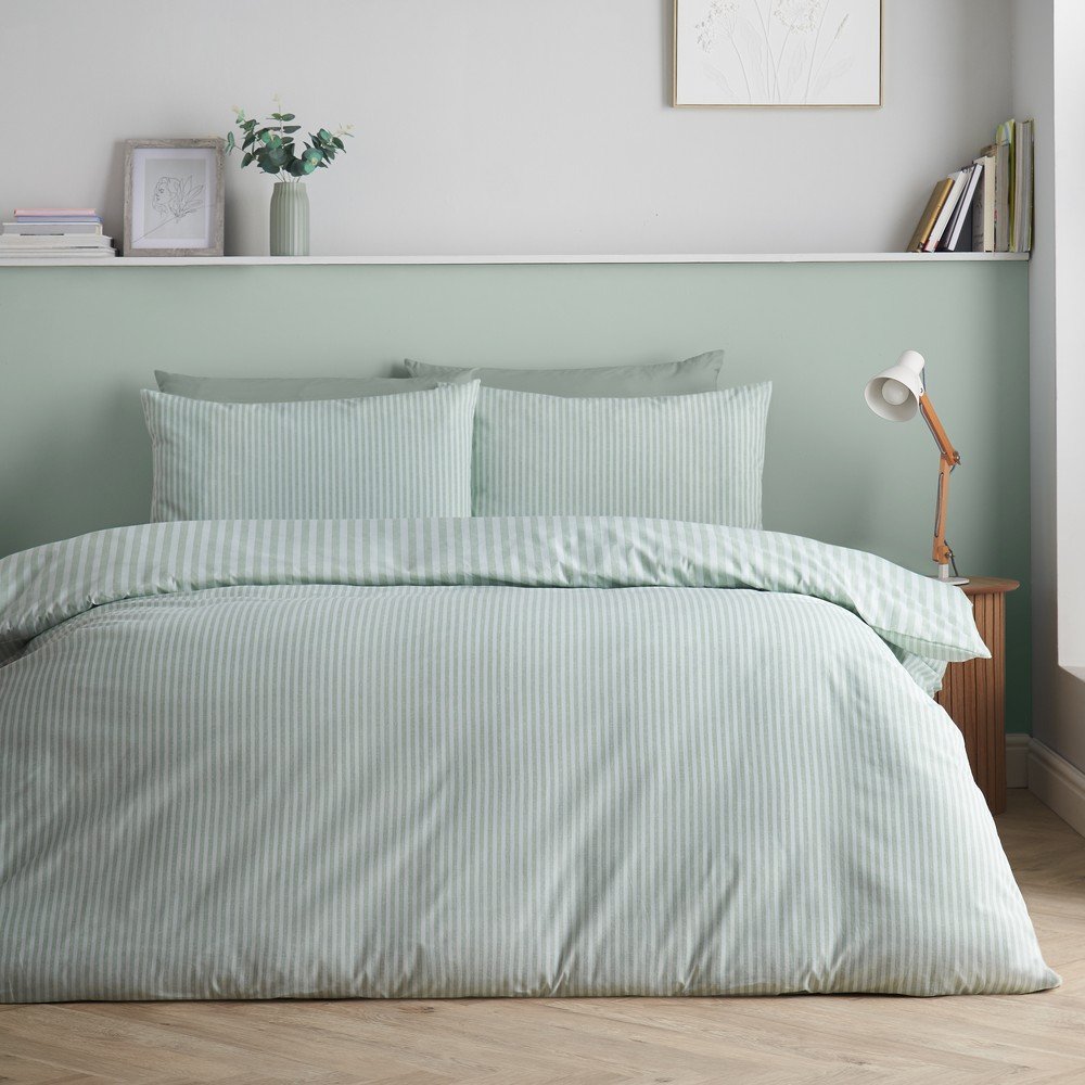 Zelené obliečky na jednolôžko 135x200 cm Epping Textured Stripe – Catherine Lansfield
