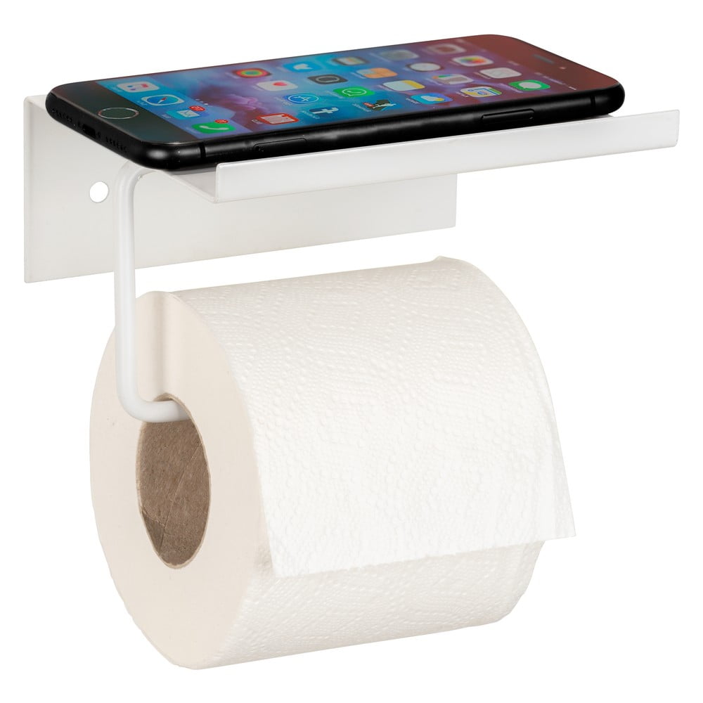 Biely samodržiaci kovový držiak na toaletný papier s poličkou Desulo – Wenko