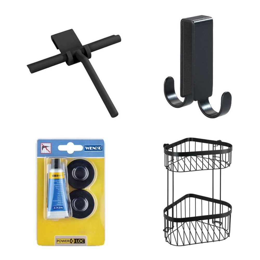 Čierna závesná samodržiaca kovová súprava doplnkov do kúpeľne Classic – Wenko