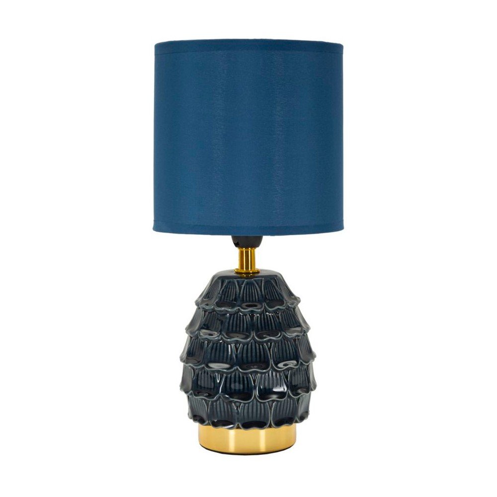 Modrá keramická stolová lampa s textilným tienidlom (výška  30