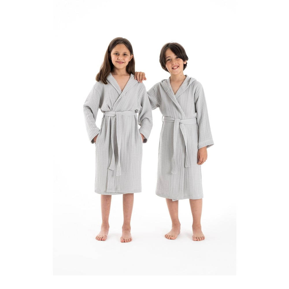 Sivý mušelínový detský župan veľkosť 9-10 rokov Muslin – Foutastic