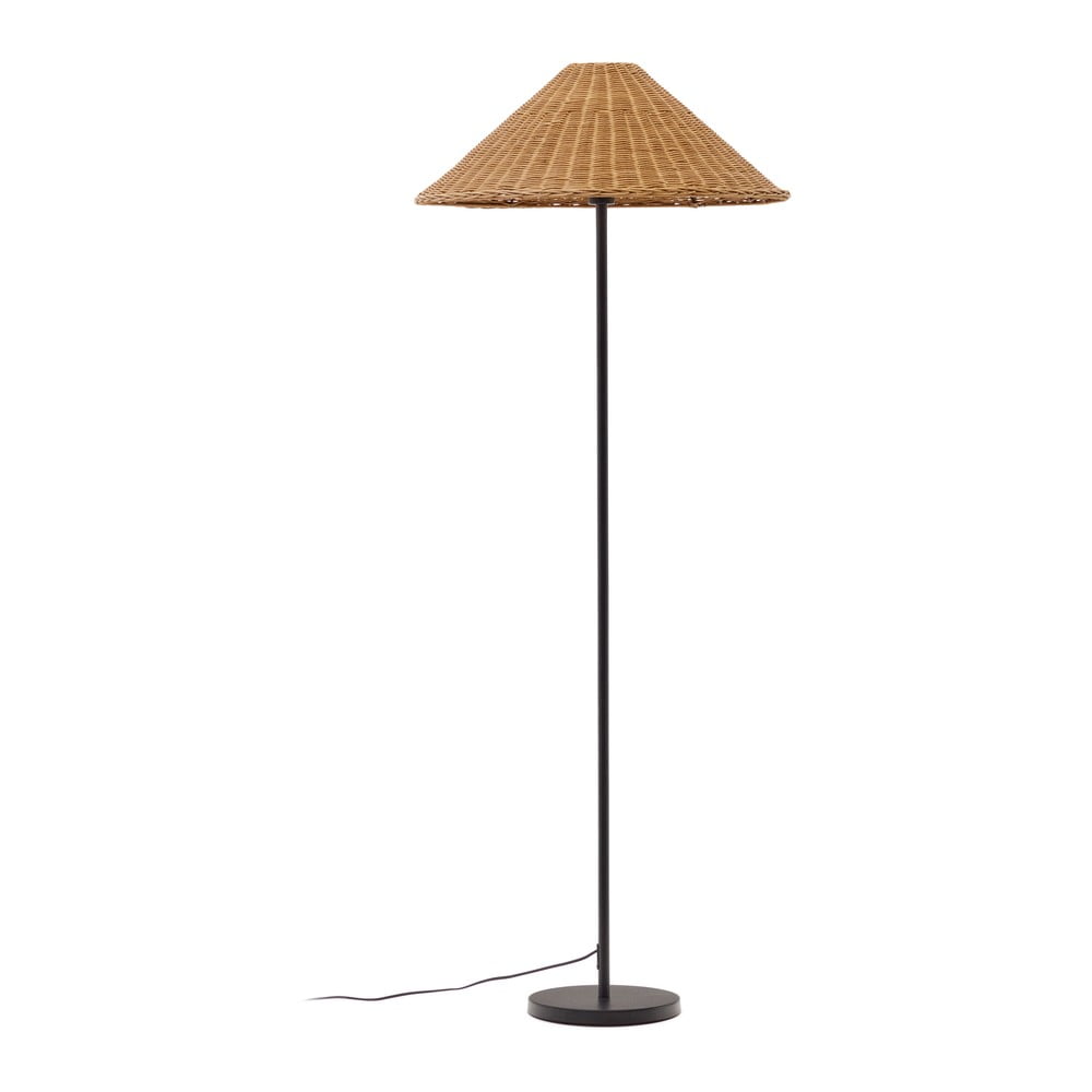 Stojacia lampa s ratanovým tienidlom v čierno-prírodnej farbe (výška 154 cm) Urania – Kave Home