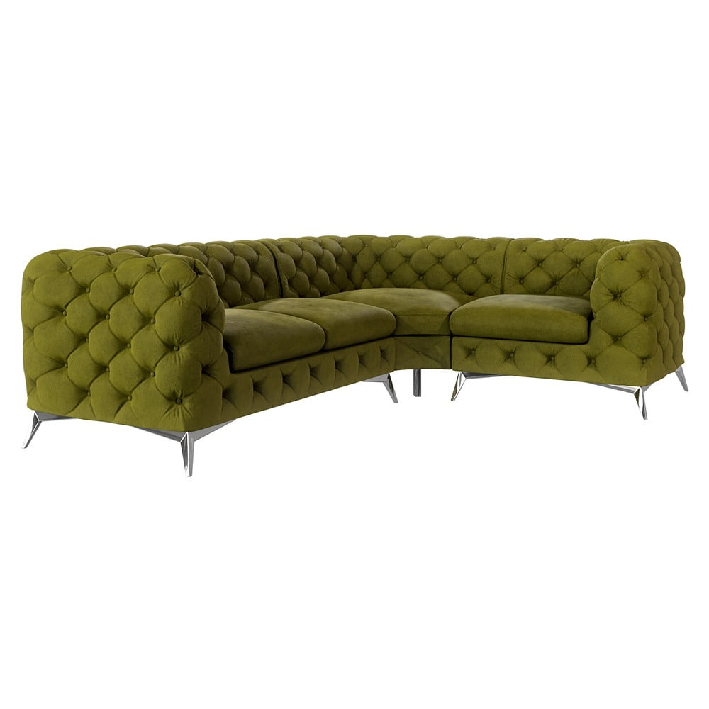 Zelená zamatová rohová pohovka (pravý roh/do L) Chelsea – Ropez