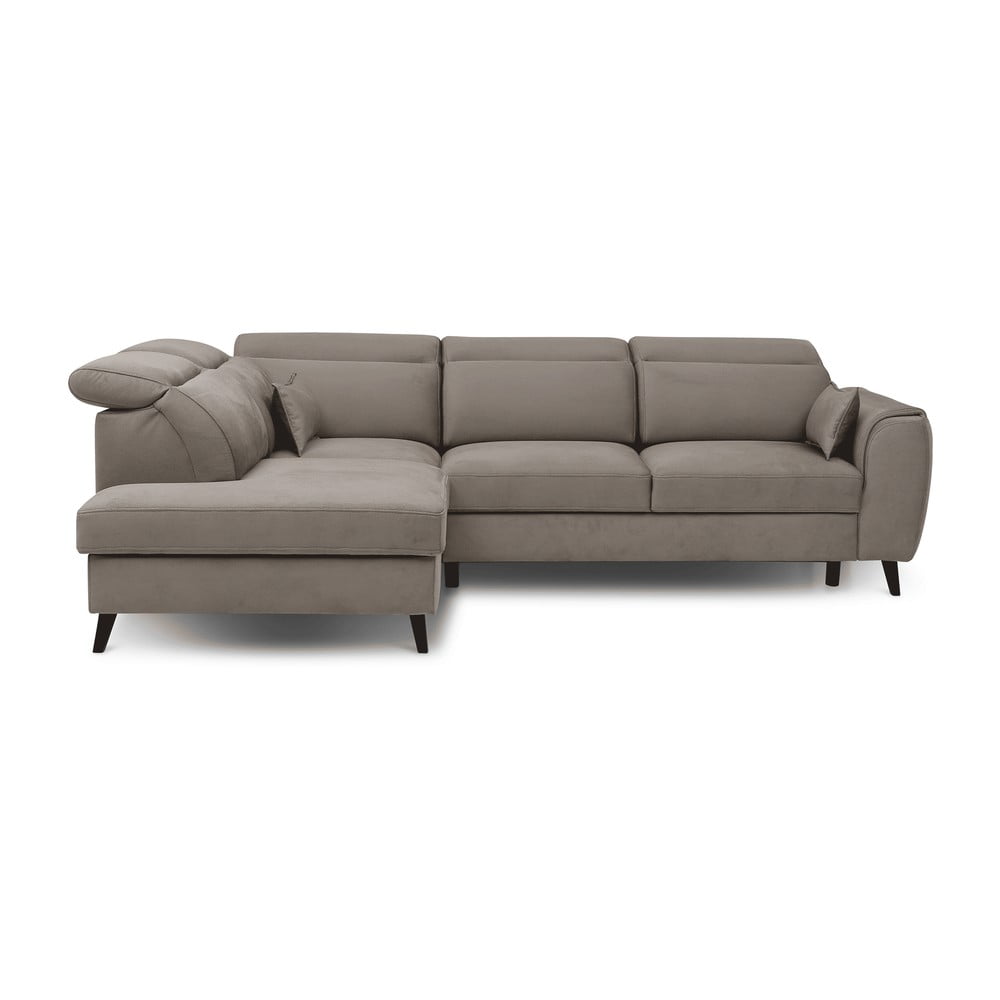 Béžová zamatová rozkladacia/s úložným priestorom rohová pohovka (ľavý roh/do L) Noble – ELTAP