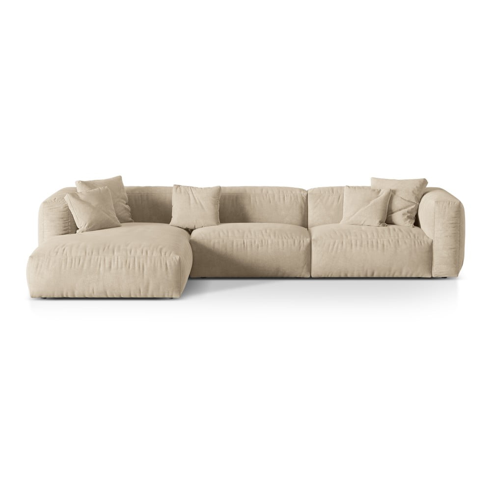 Béžová zamatová modulárna rohová pohovka (ľavý roh/s leňoškou) Martina – Micadoni