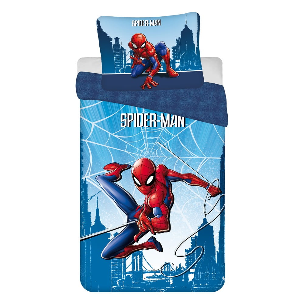 Modré bavlnené detské obliečky na jednolôžko 140x200 cm Spider-man "Blue" – Jerry Fabrics