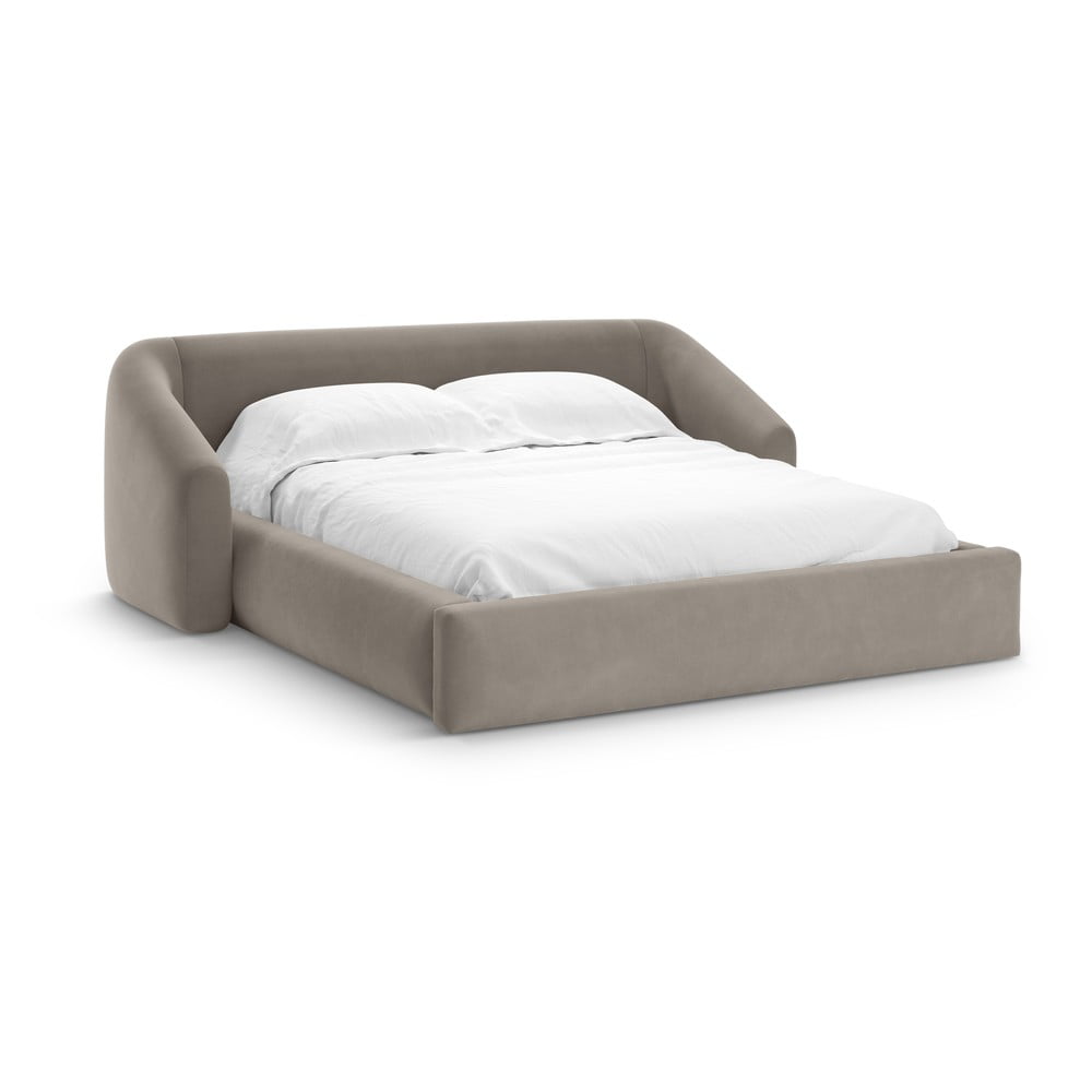 Svetlohnedá čalúnená dvojlôžková posteľ s úložným priestorom s roštom 160x200 cm Campi – Cosmopolitan Design