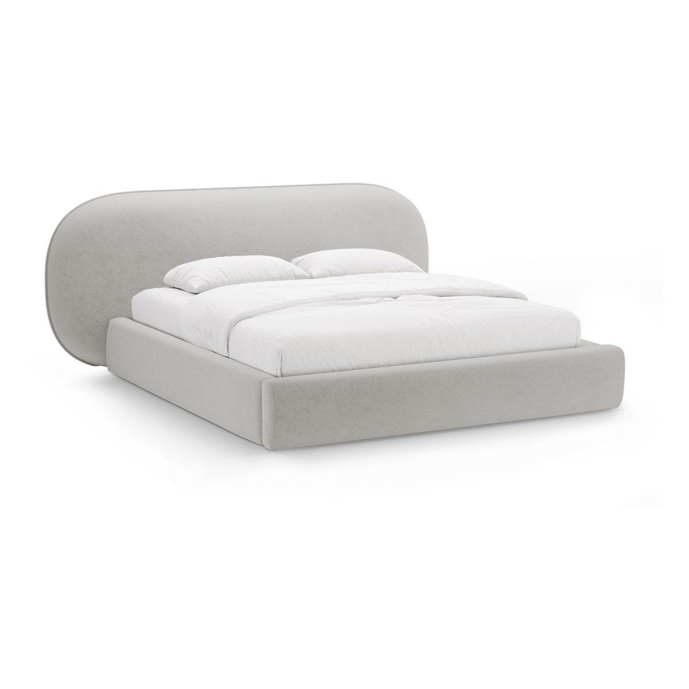 Svetlosivá čalúnená dvojlôžková posteľ s úložným priestorom s roštom 200x200 cm Ovalo – Micadoni