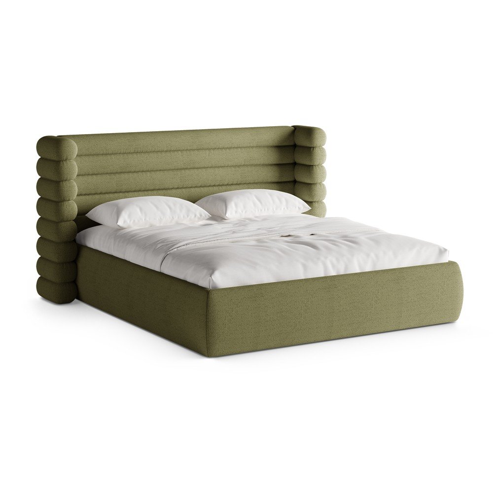 Zelená čalúnená dvojlôžková posteľ s úložným priestorom s roštom 200x200 cm Mount – Micadoni
