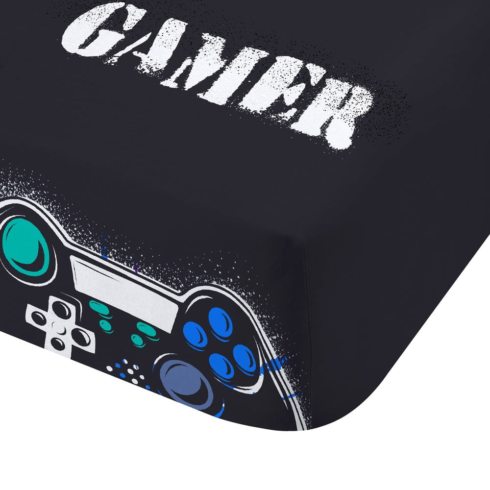 Čierna napínacia detská plachta na dvojlôžko 135x190 cm Game Over – Catherine Lansfield