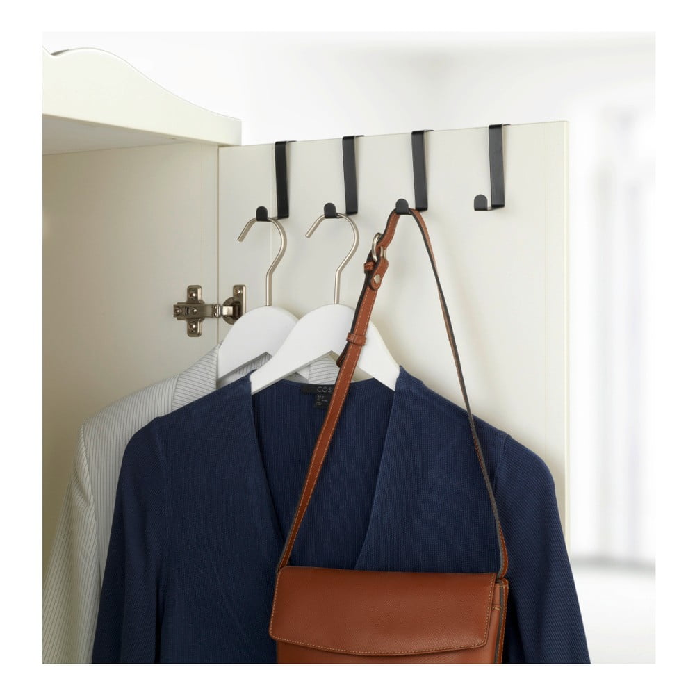 Súprava 4 čiernych matných háčikov na dvere Wenko