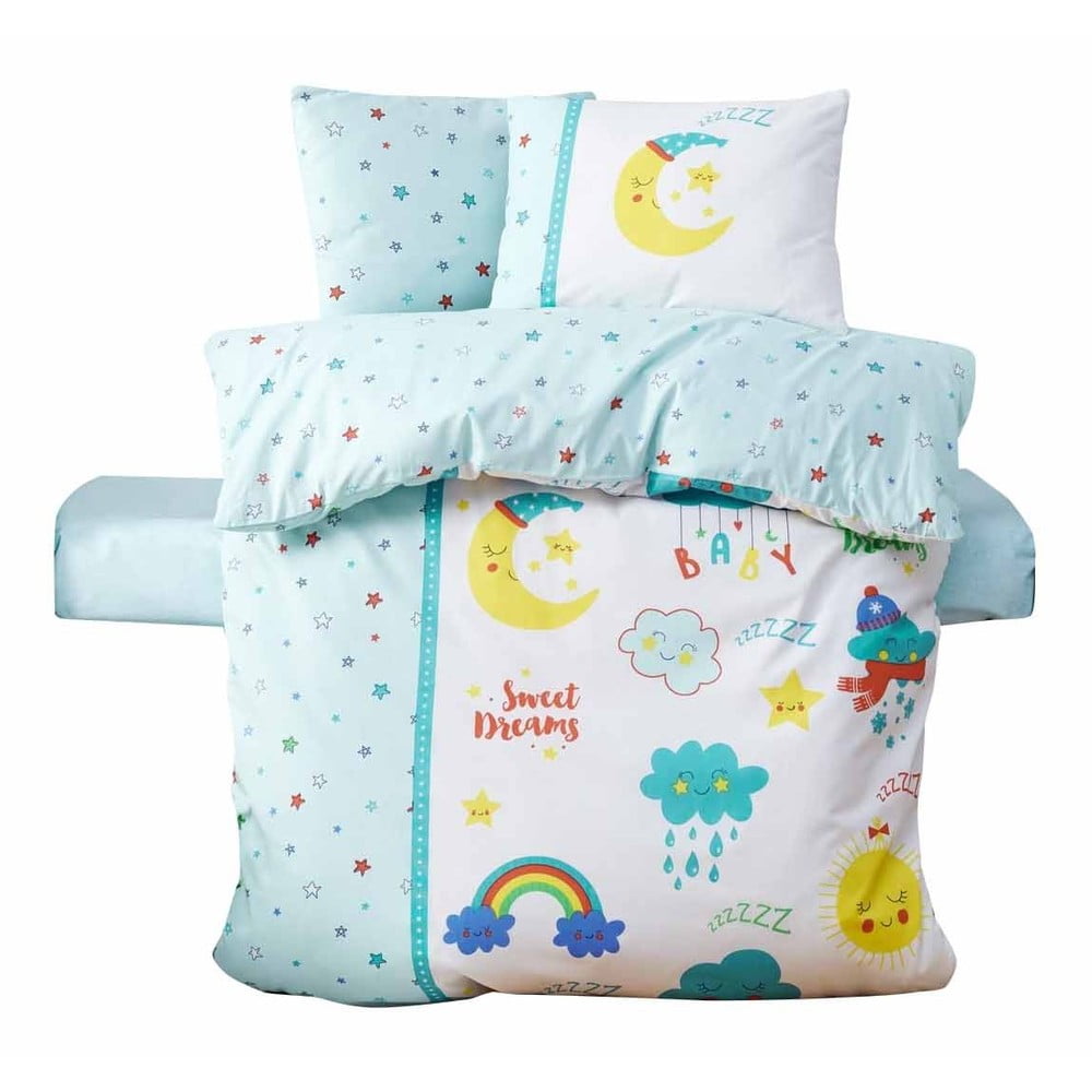 Biele/v mentolovej farbe detské obliečky do postieľky z bavlny Renforcé s plachtou/4-dielne 100x150 cm – Mijolnir