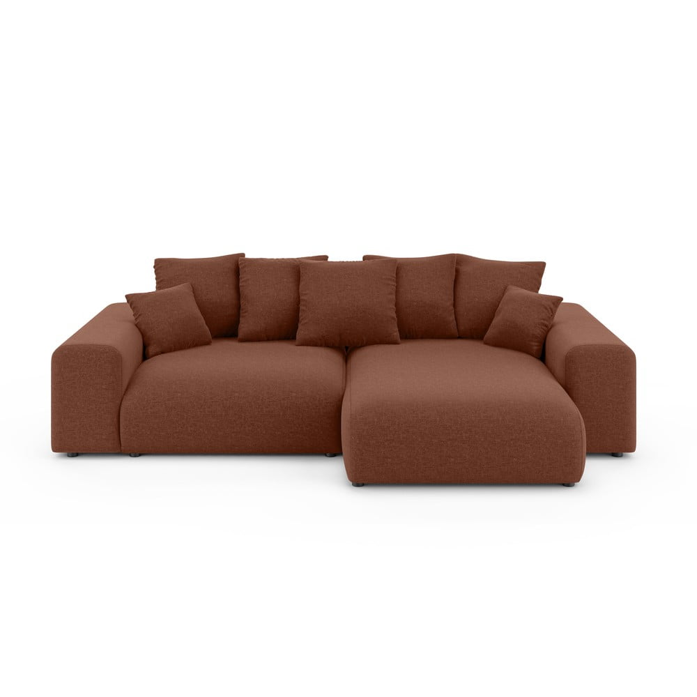 Rozkladacia rohová pohovka s úložným priestorom v tehlovej farbe (variabilný roh) Luma – Ropez