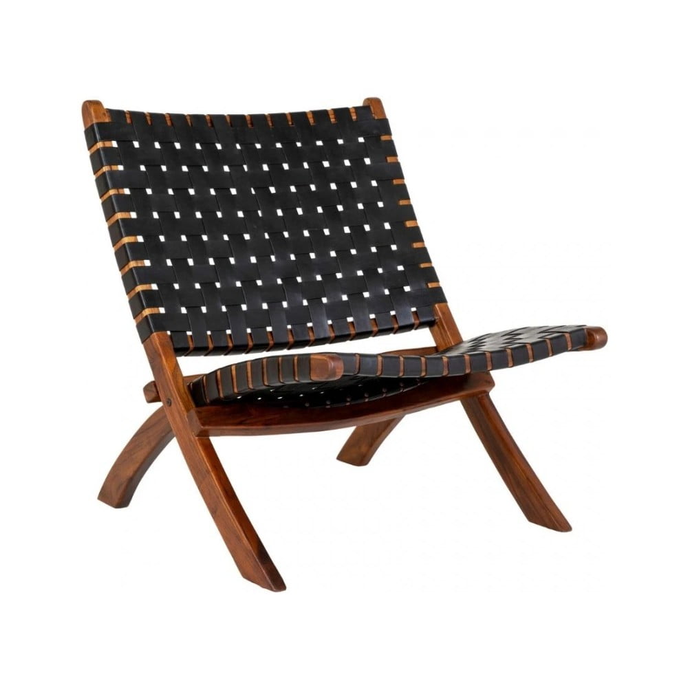 Čierne kožené kreslo s výpletom Perugia - House Nordic