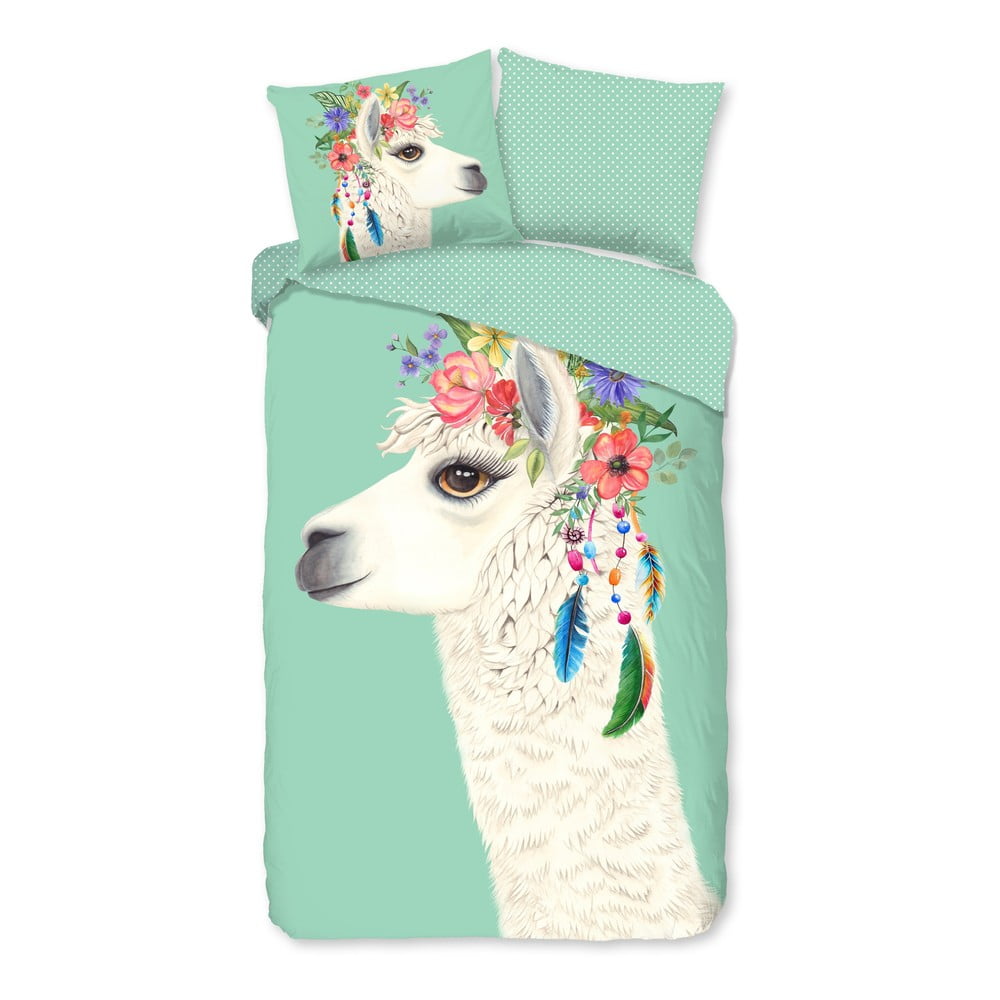 Bavlnené detské obliečky na jednolôžko/predĺžené v mentolovej farbe 140x220 cm Joey – Good Morning