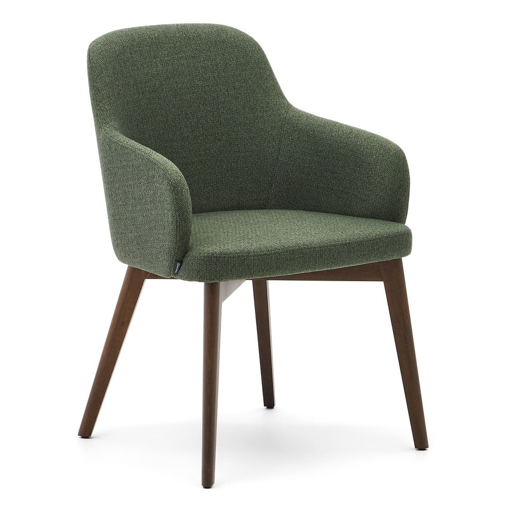 Tmavozelené čalúnené jedálenské kreslo s podrúčkami Nelida – Kave Home