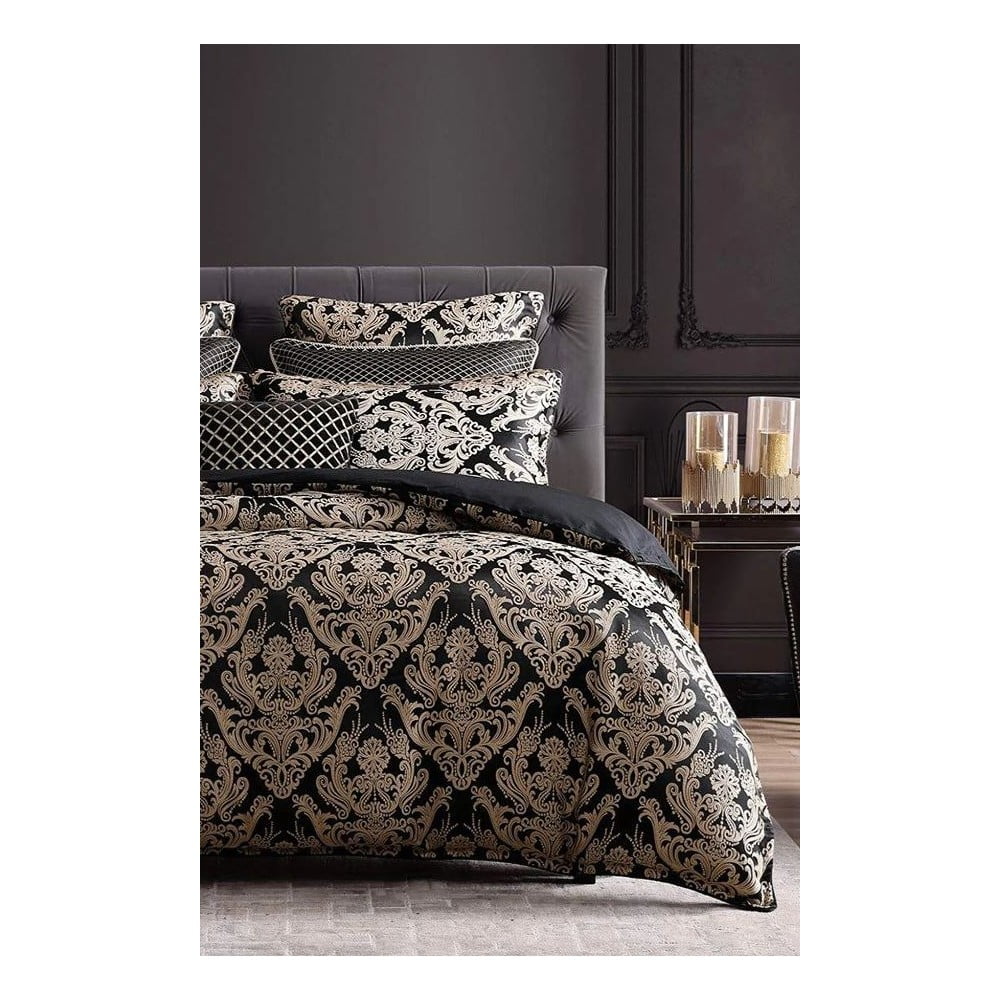 Čierne obliečky na dvojlôžko/predĺžené z bavlny renforcé s plachtou/4-dielne 200x220 cm Damask – Mila Home