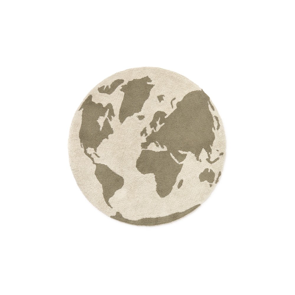 Zelený/krémový prateľný/ručne tkaný bavlnený detský koberec ø120 cm World Map – Lorena Canals