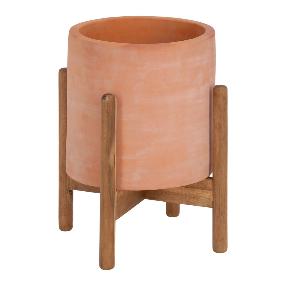Terakotový kvetináč na drevenom podstavci Kave Home Dalva
