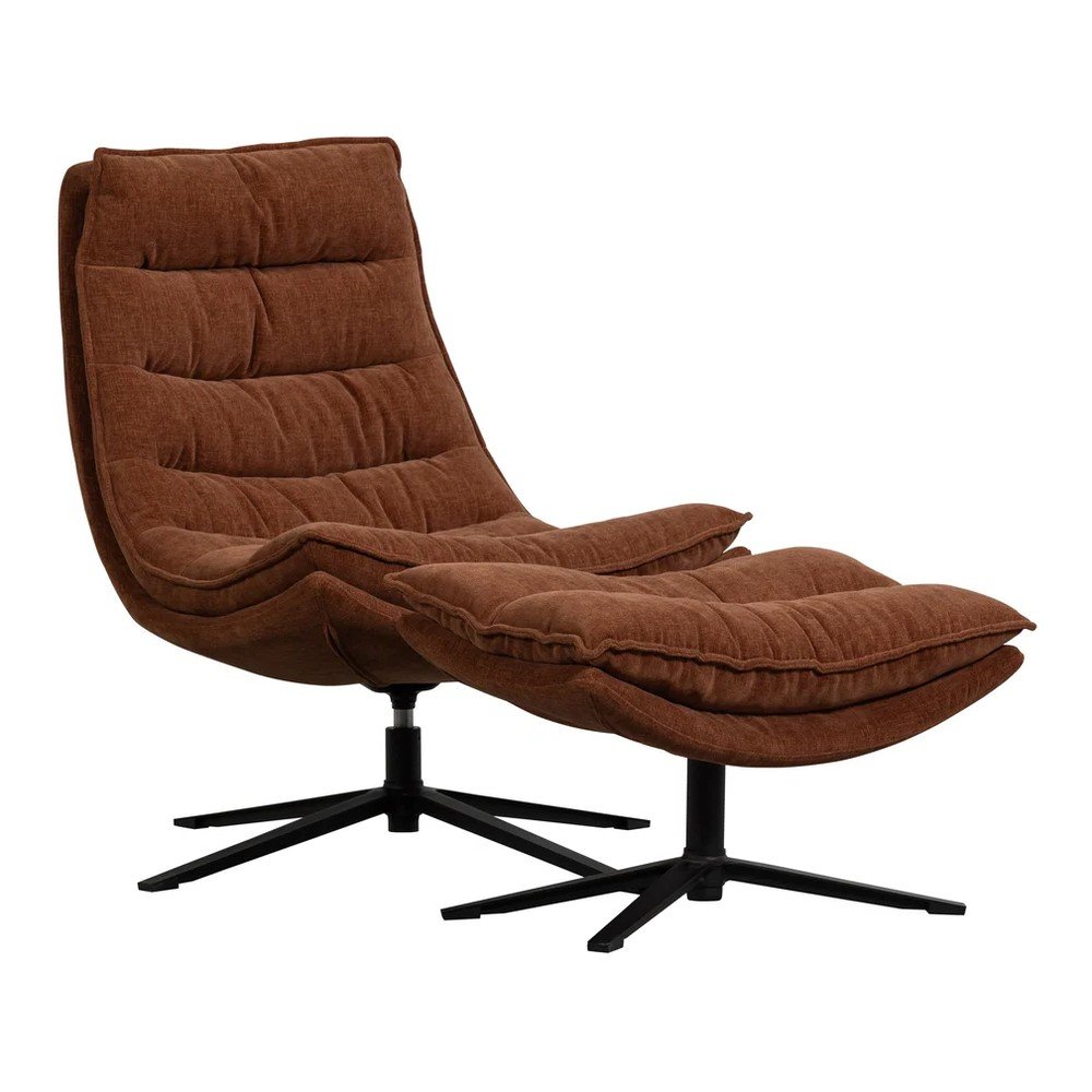 Hnedé otočné ženilkové kreslo s podnožkou Kube – WOOOD