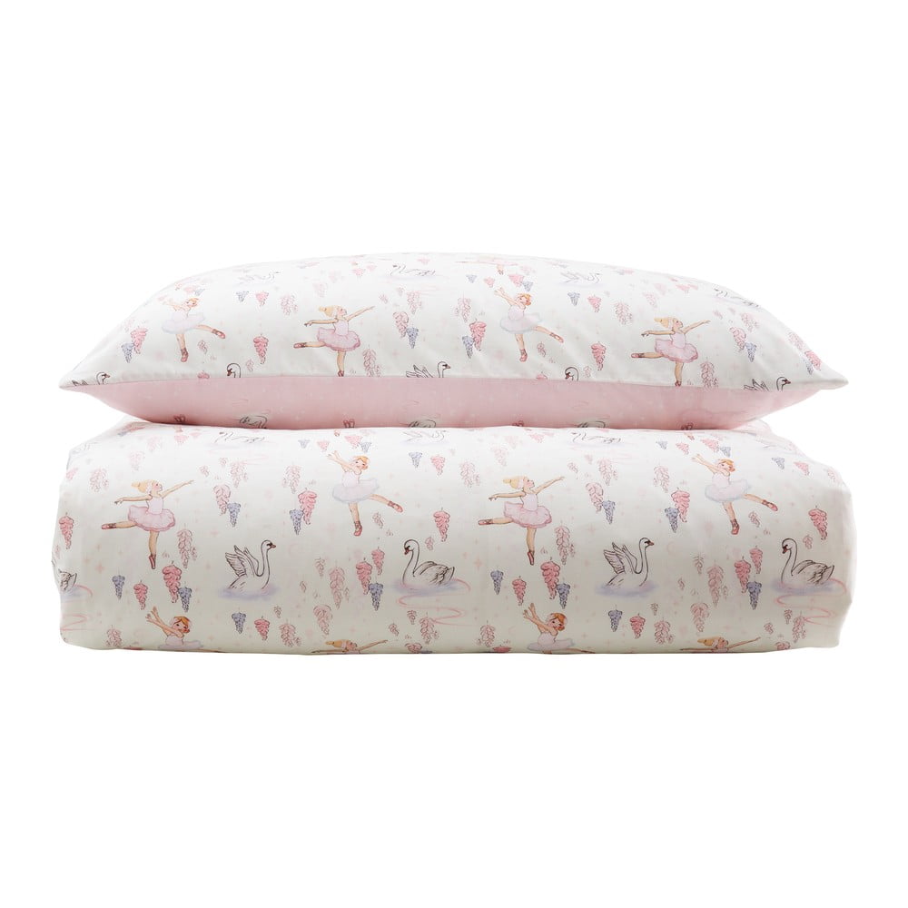 Biele/ružové bavlnené detské obliečky do postieľky 120x150 cm Ballerina – Belle & Boo