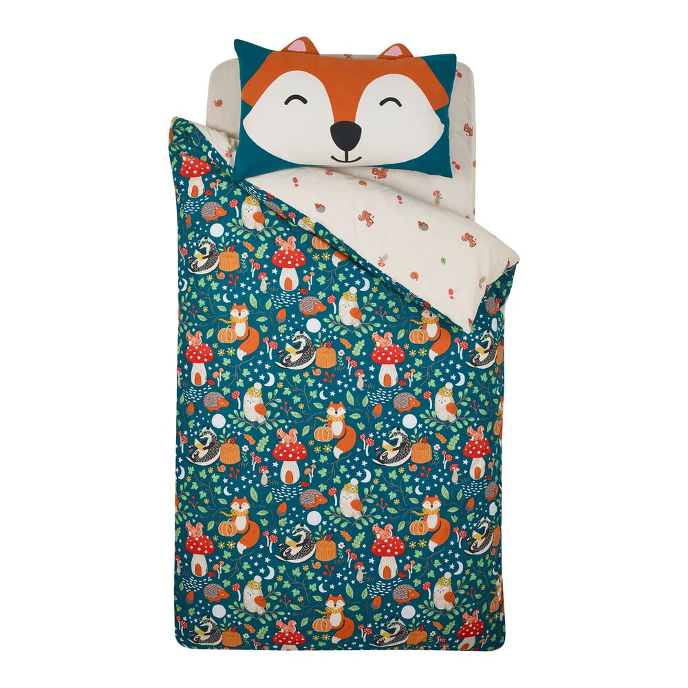 Zelené/béžové detské obliečky na jednolôžko 135x200 cm Fox and Woodland Friends – Catherine Lansfield