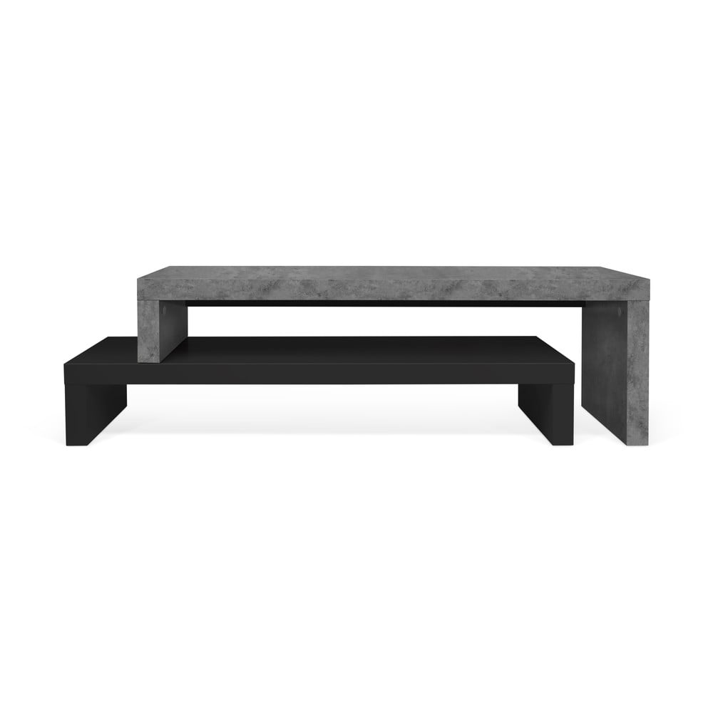 Dvojitý televízny stolík čierny s betónovým dekorom TemaHome Cliff