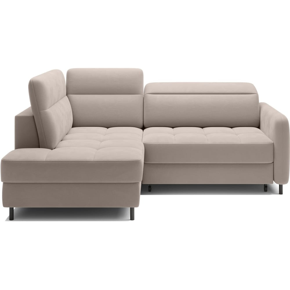 Svetlohnedá zamatová rozkladacia/s úložným priestorom rohová pohovka (ľavý roh/do L) Barea – ELTAP