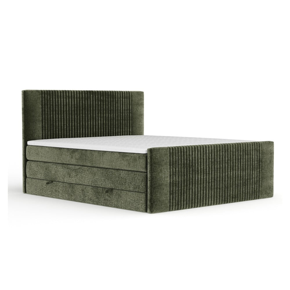 Tmavozelená boxspring posteľ s úložným priestorom 140x200 cm Bergamo – Maison de Rêve