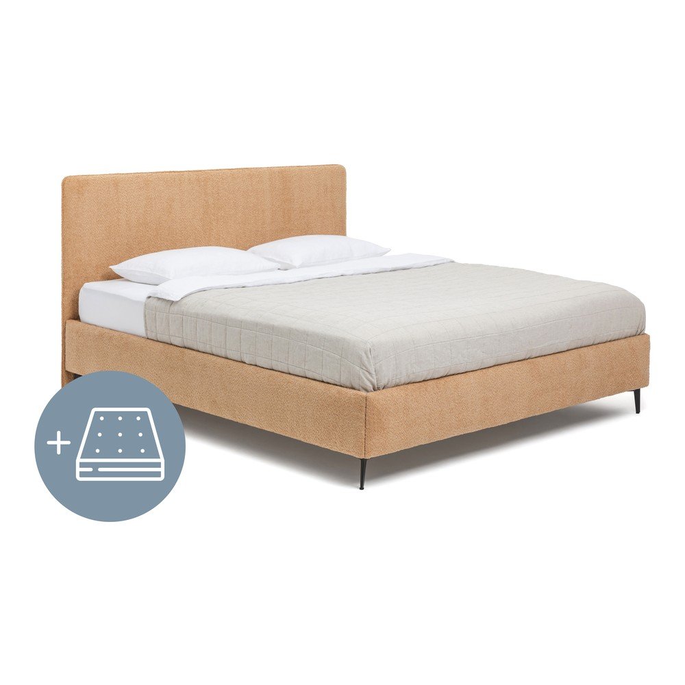 Čalúnená dvojlôžková posteľ s matracom/s roštom 180x200 cm v horčicovej farbe Noira Slim – Bonami Selection