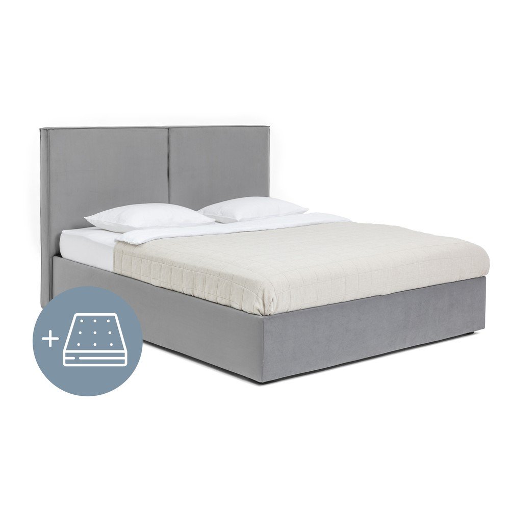 Sivá čalúnená dvojlôžková posteľ s úložným priestorom s matracom/s roštom 180x200 cm Thessa Bold – Bonami Selection