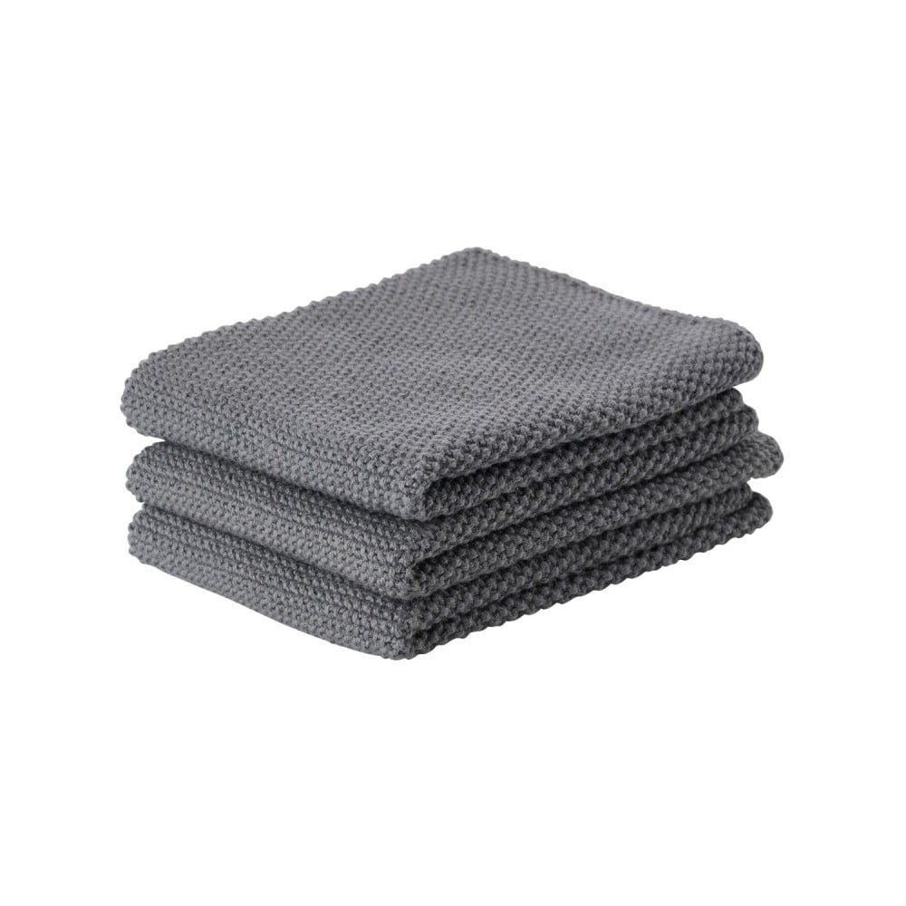 Súprava 3 tmavosivých bavlnených kuchynských utierok Zone Prado