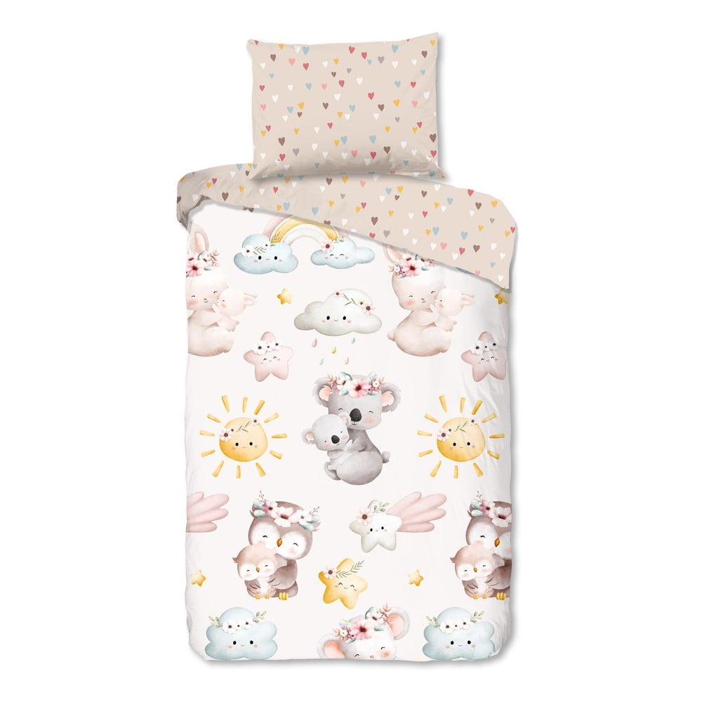 Hnedé/béžové bavlnené detské obliečky na jednolôžko 140x200 cm Hugs – Good Morning