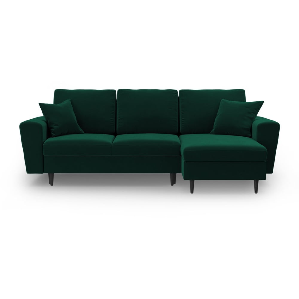 Zelená zamatová rozkladacia/s úložným priestorom rohová pohovka Kyoto – Cosmopolitan Design