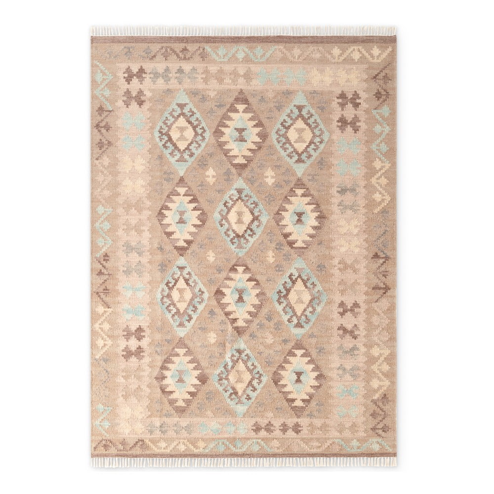 Svetlomodrý/béžový obojstranný ručne tkaný vlnený koberec 160x230 cm Kamal Dune – Nouristan