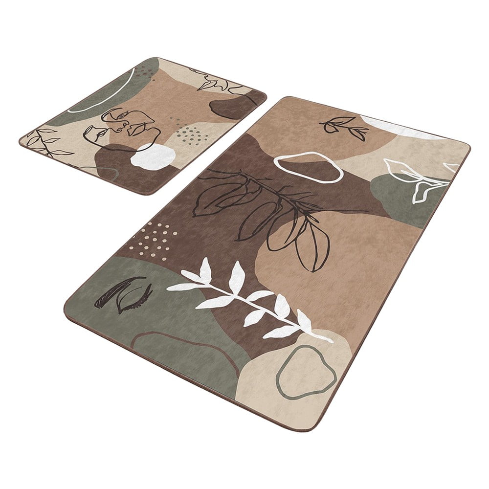 Hnedé zamatové kúpeľňové predložky v súprave 2 ks 60x100 cm Abstract Faces – Mila Home