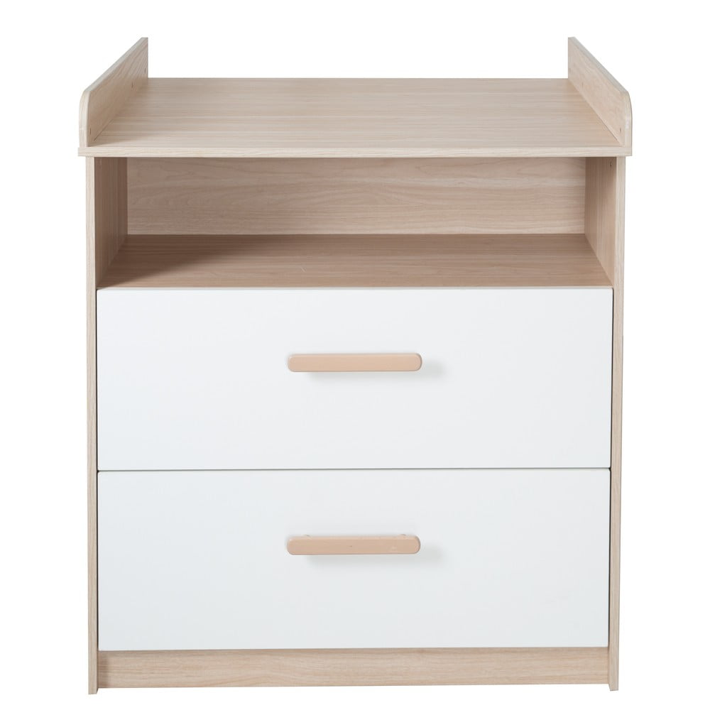 Biela/v prírodnej farbe detská komoda v dekore duba s prebaľovacím pultom 88x98x75 cm Cabane – Roba