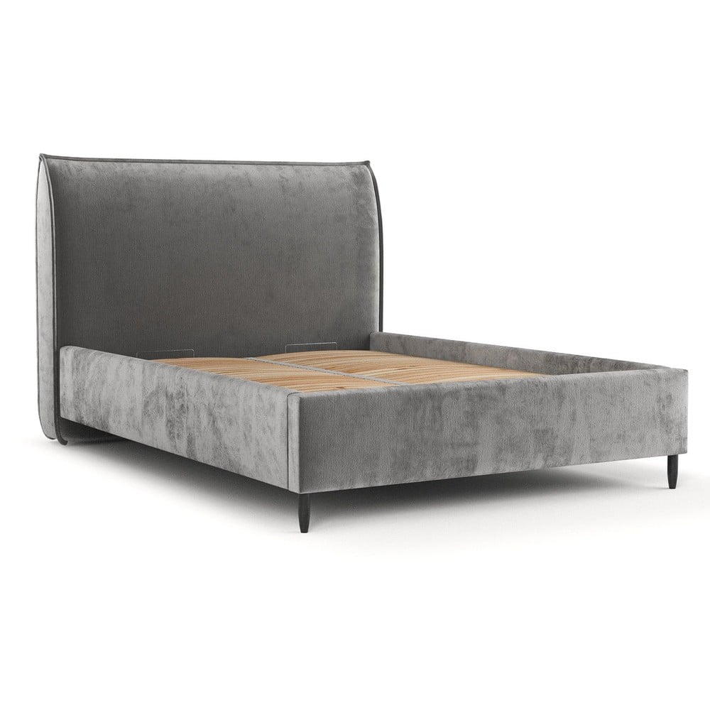 Sivá čalúnená dvojlôžková posteľ s úložným priestorom s roštom 160x200 cm Shell – Maison de Rêve