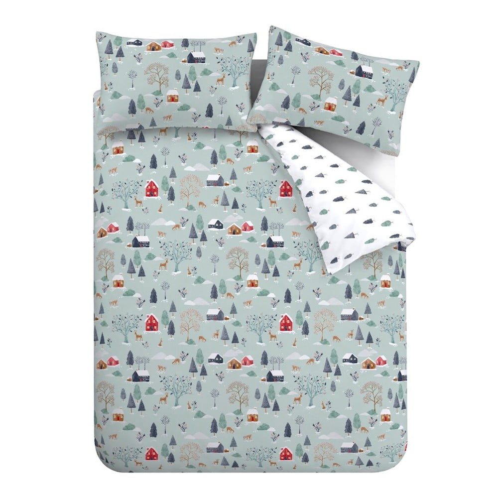 Sivomodré flanelové obliečky na dvojlôžko/predĺžené 230x220 cm Winter Scene – Bianca