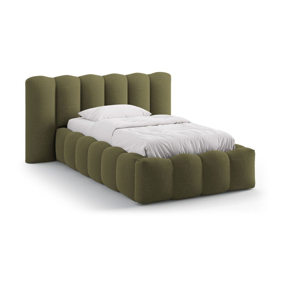 Kaki čalúnená jednolôžková posteľ s úložným priestorom s roštom 90x200 cm Lupine – Micadoni