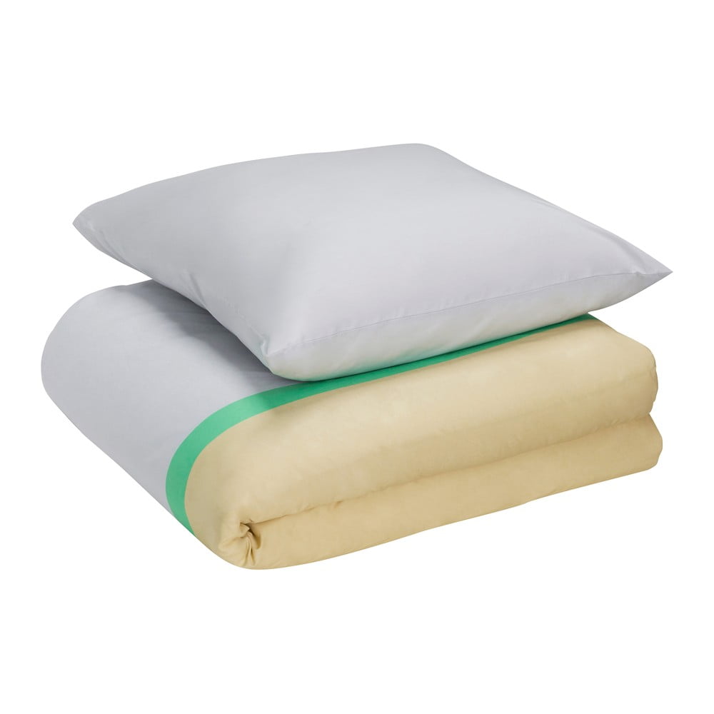 Bielo-béžové bavlnené obliečky na jednolôžko 140x200 cm Block – Hübsch