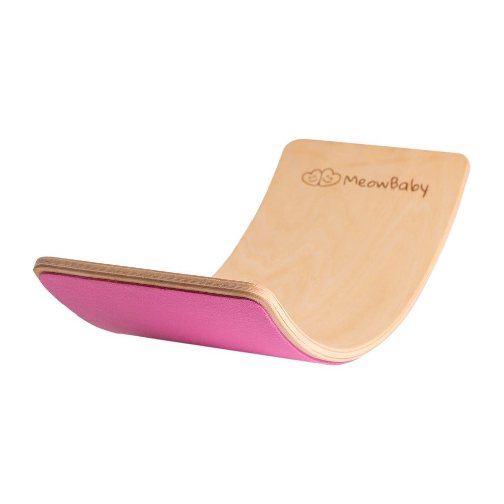 Ružová/v prírodnej farbe balančná doska z borovicového dreva 80x30x18 cm Montessori – Meowbaby