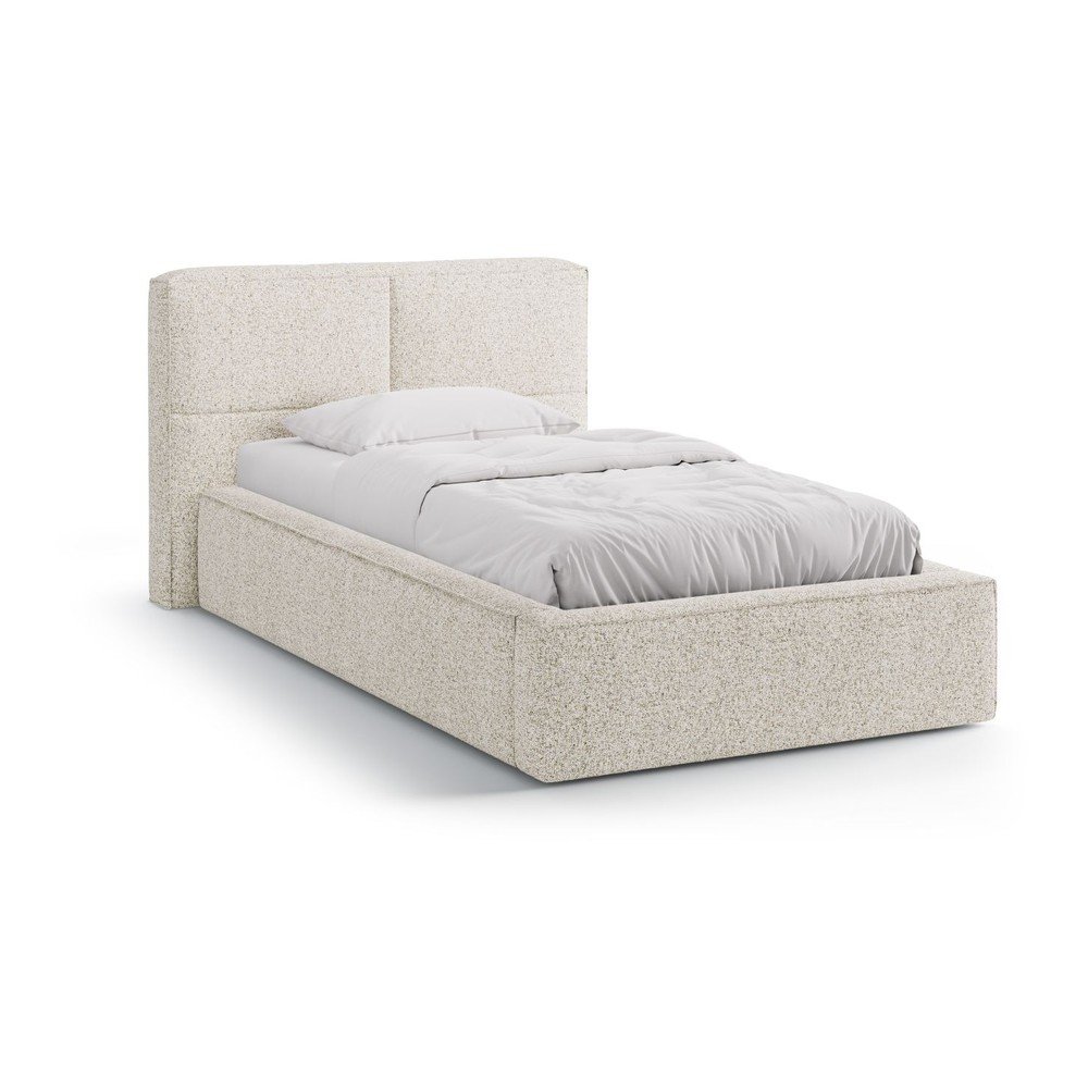 Béžová čalúnená jednolôžková posteľ s úložným priestorom s roštom 90x200 cm Darren – Micadoni