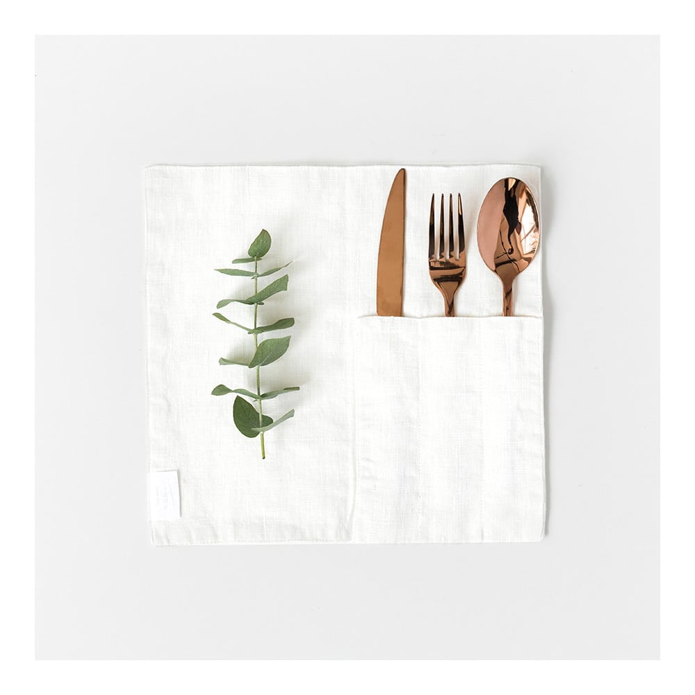 Ľanové vrecko na príbor 2 ks 23x23 cm White – Linen Tales