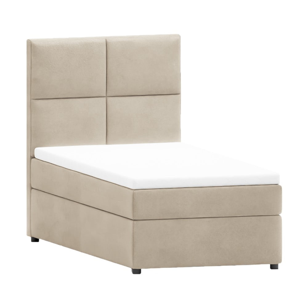 Béžová čalúnená jednolôžková posteľ s úložným priestorom s roštom 90x200 cm Lena – Ropez