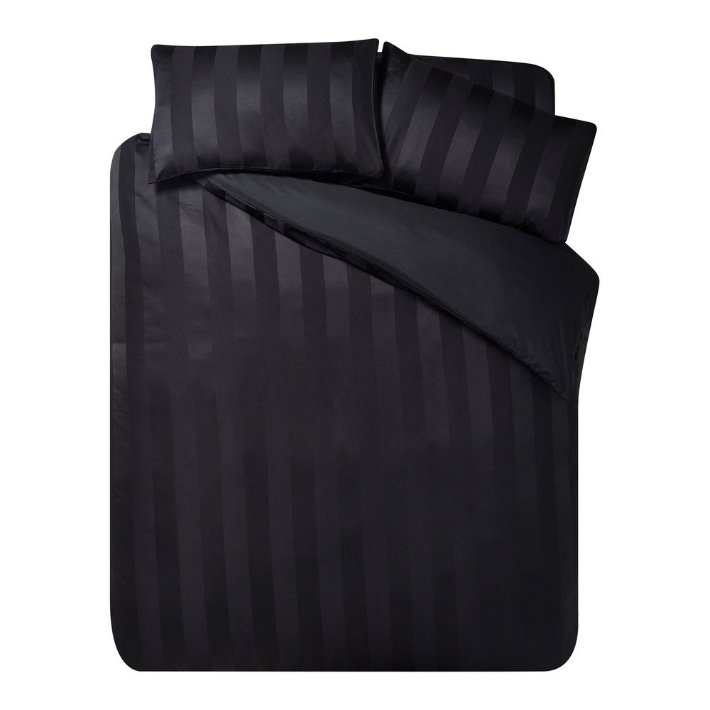 Čierne 3-dielne saténové obliečky na dvojlôžko 200x200 cm So Soft Satin Stripe – Catherine Lansfield