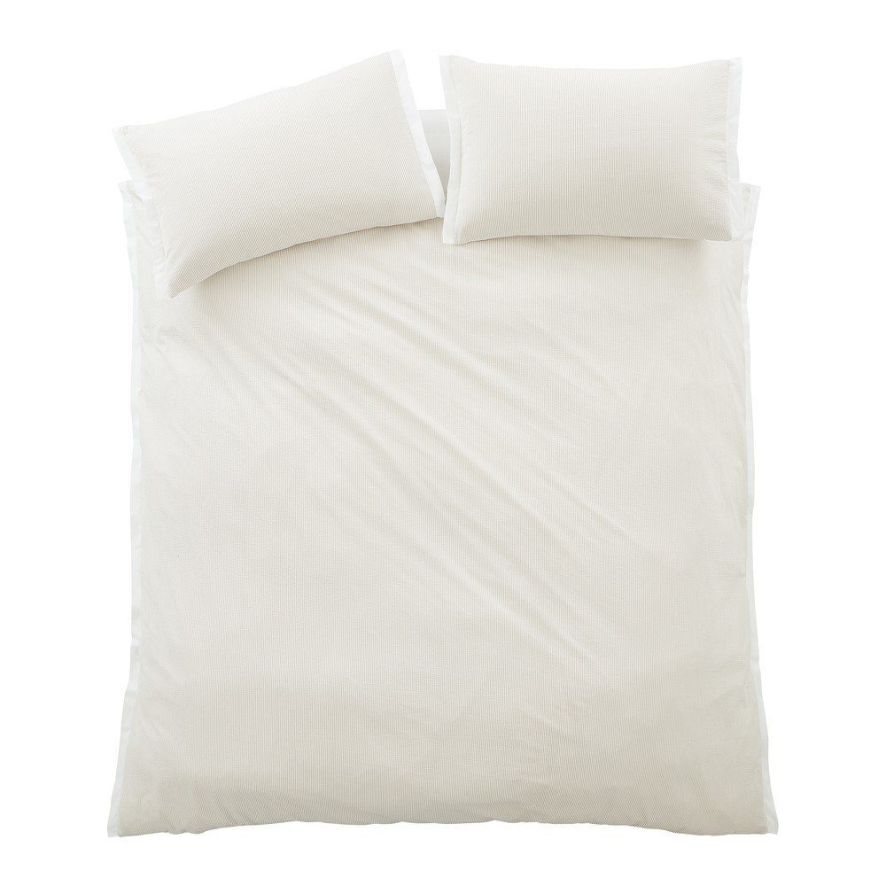 Krémové obliečky na jednolôžko z bavlneného perkálu 135x200 cm Seersucker Woven Stripe – Bianca