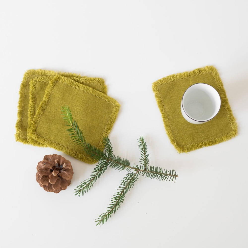 Súprava 4 zelených ľanových podnosov Linen Tales Classic