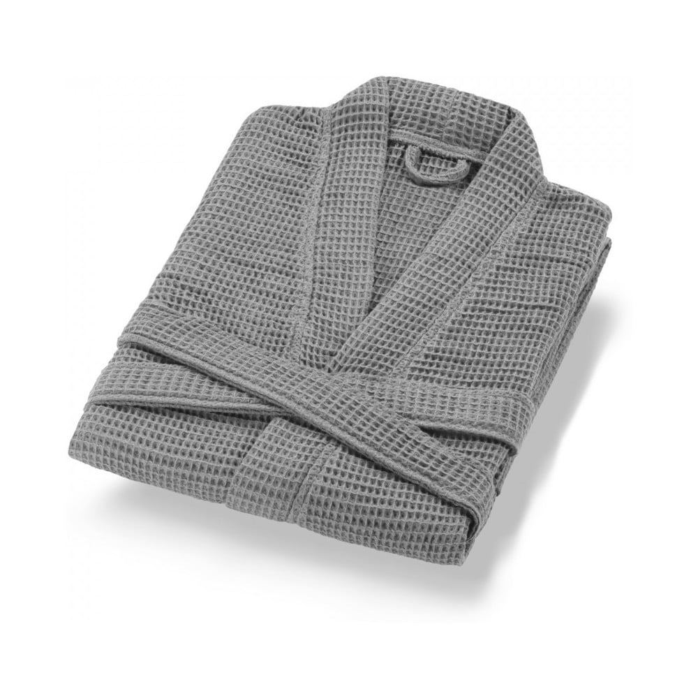 Sivý bavlnený župan veľkosť M Mia Waffle - Foutastic